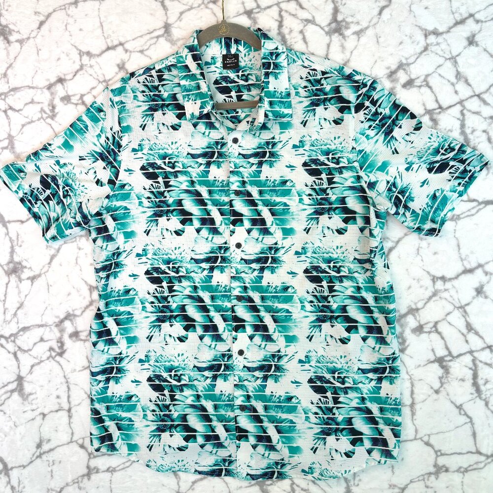 Oakley Teal White Floral Short Sleeve Button-Down Shirt